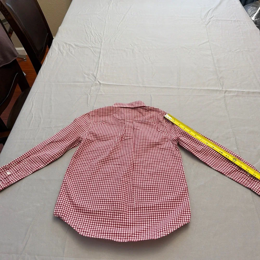 Ralph Lauren Boys Red White Gingham Cotton Button Down Shirt Size 7